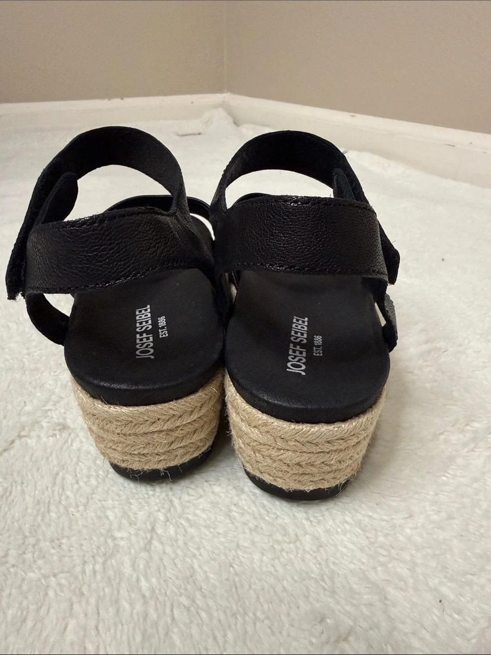 Josef Seibel Miranda Black Espadrille Wedge Ankle Strap Sandals - Sz 40/9, NWOB